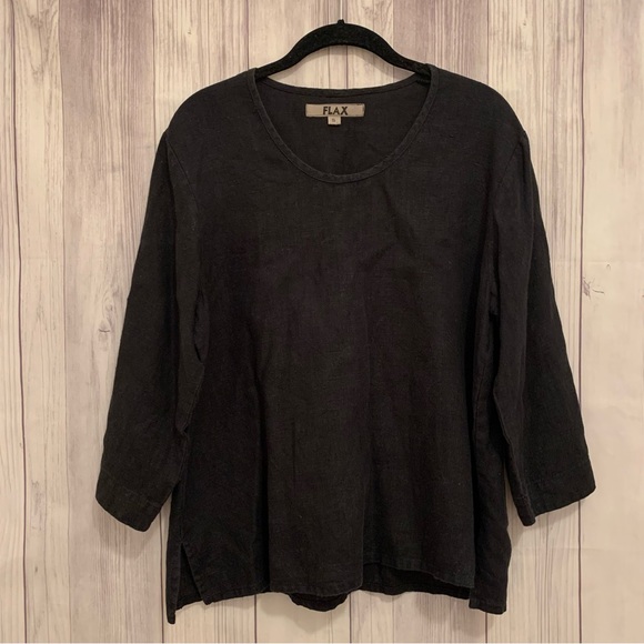 Flax Tops - Flax Linen Black Lagenlook Top Size Small S